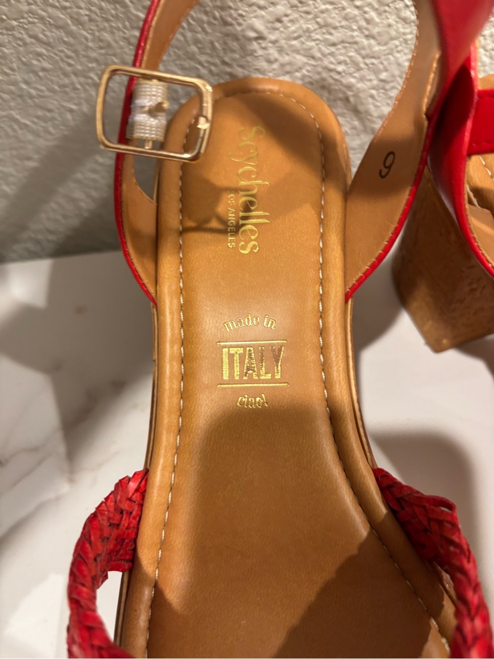 Seychelles Red Braided Cork Wedge Sandals - Picture 3 of 8